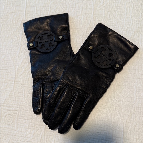 Black Leather Gloves with Logo Accent - Picture 3 of 10